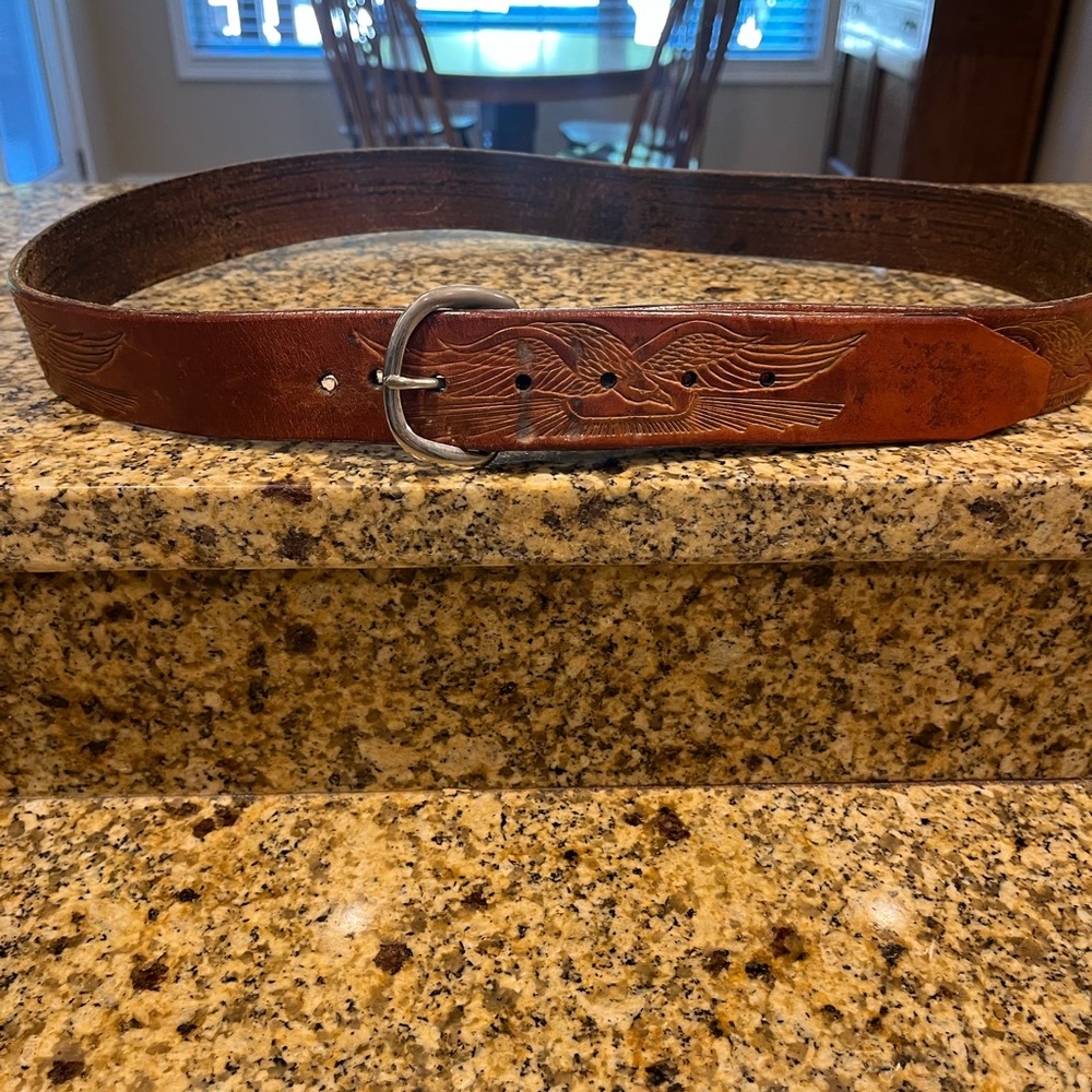 Western Tooled Eagle Belt Men’s Leather Embossed Cowboy L